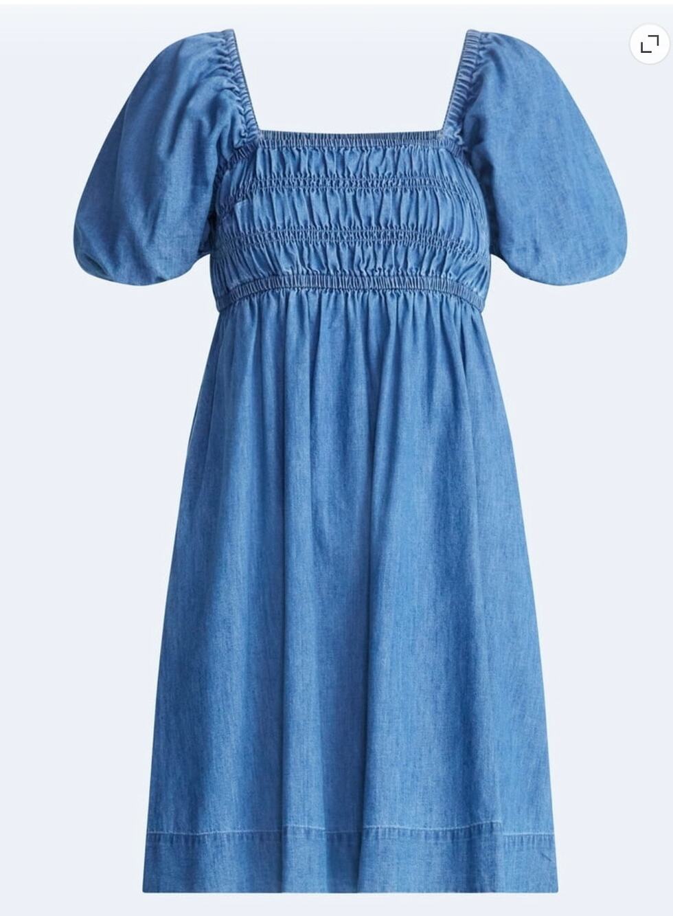 NWT Free Assembly | 100% Cotton Denim Puff Sleeve Peasant Mini Dress | Large
